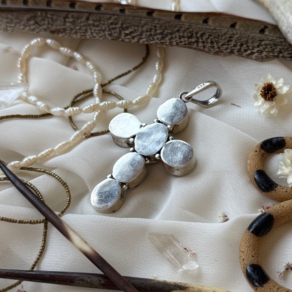 Native American Navajo Turquoise Stone  Sterling Silver Cross Pendant - Picture 6 of 9